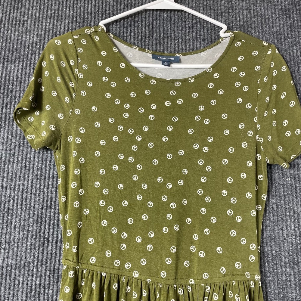 Modcloth Dress Womens Small Green Short Sleeve Peace Signs Hippie‎ Lightweight - Picture 4 of 10